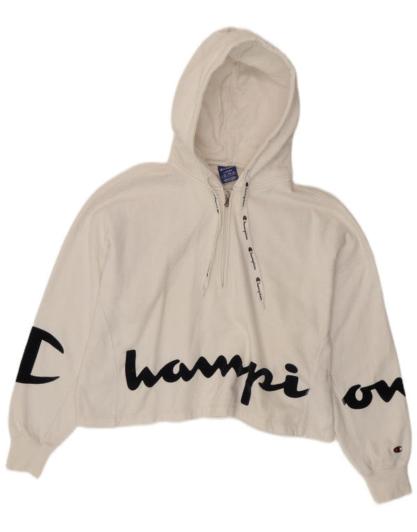 Pulover pentru femei Champion, supradimensionat, cu gât, cu fermoar, cu glugă, UK 16, mare, alb