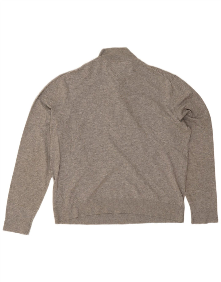 Pulover pentru bărbați Tommy Hilfiger, cu gât cu nasturi, bumbac gri 2XL