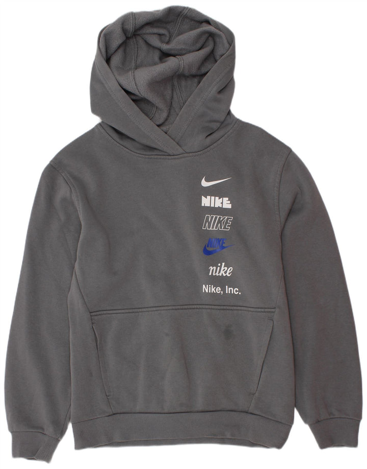 Pulover Nike pentru băieți cu glugă grafică 10-11 ani, bumbac, gri mediu
