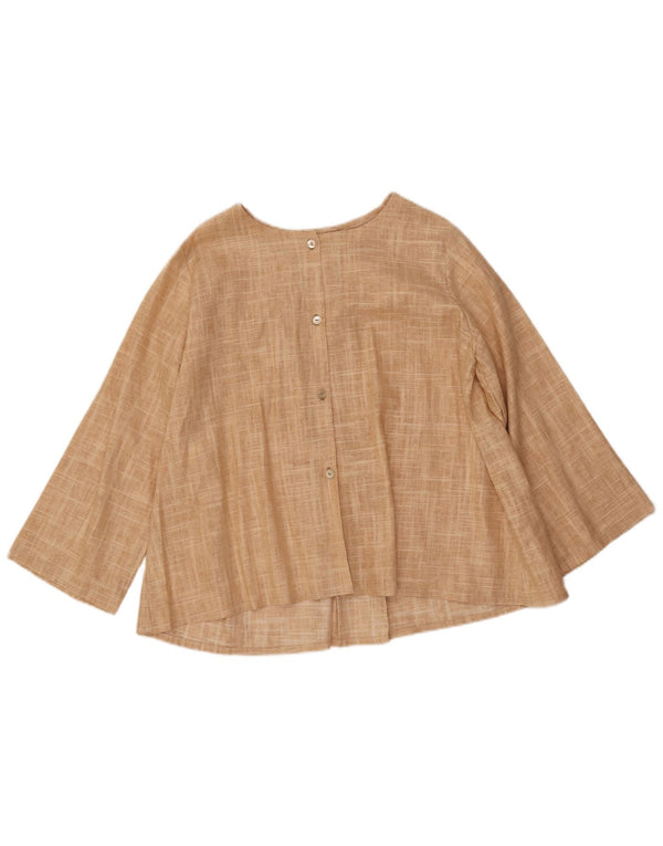 Bluză vintage pentru femei, cămașă cu mâneci 3/4 UK 14, mare, bej, cu pete