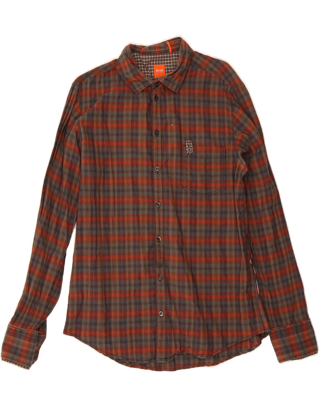 HUGO BOSS Mens Shirt XL Brown Check Cotton Vintage Hugo Boss and Second-Hand Hugo Boss from Messina Hembry 