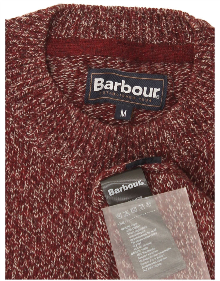 Pulover Barbour pentru bărbați cu gât roșu din lână burgundă medie