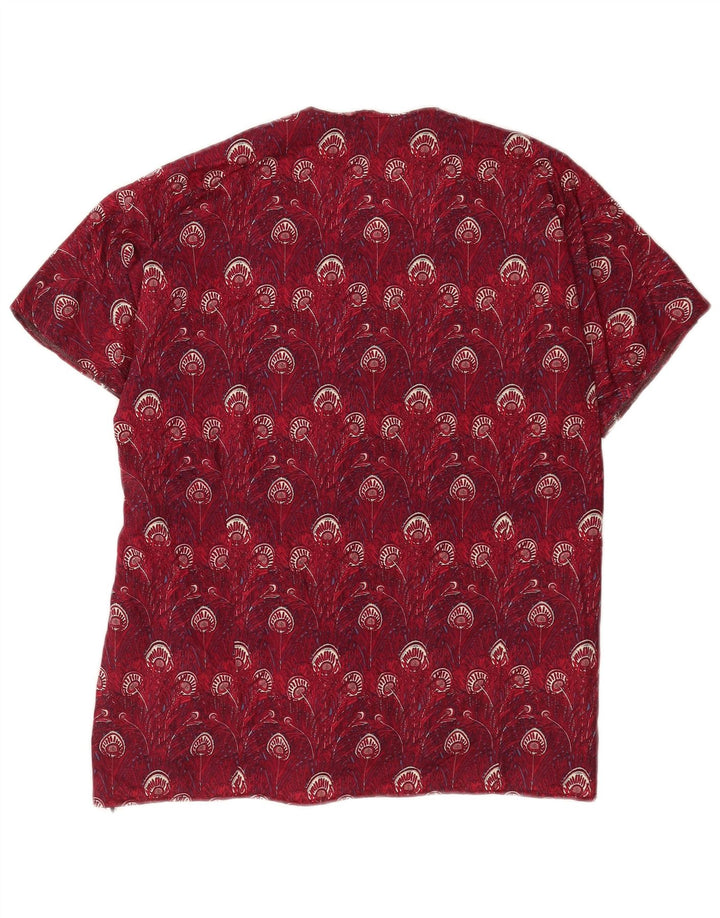 Bluză vintage cu model abstract pentru femei UK 14 mare burgundă
