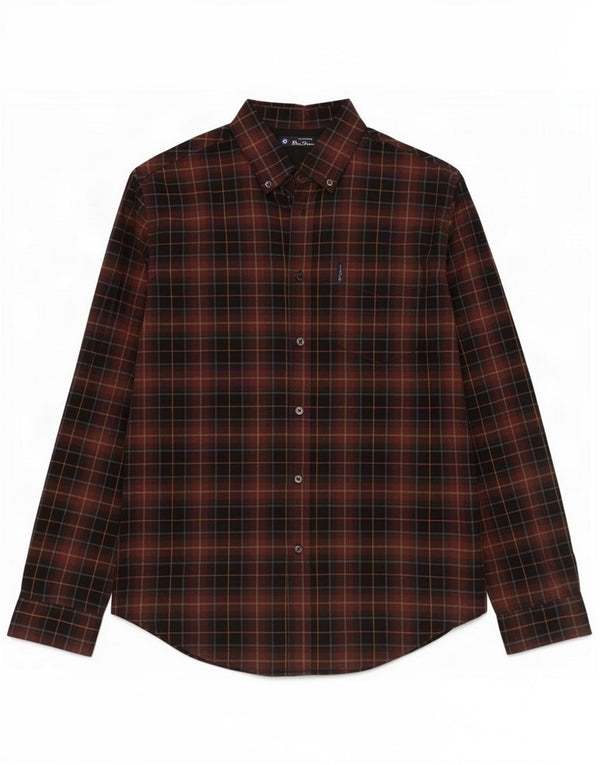 Ben Sherman Mens Shirt Medium Brown Check Cotton
