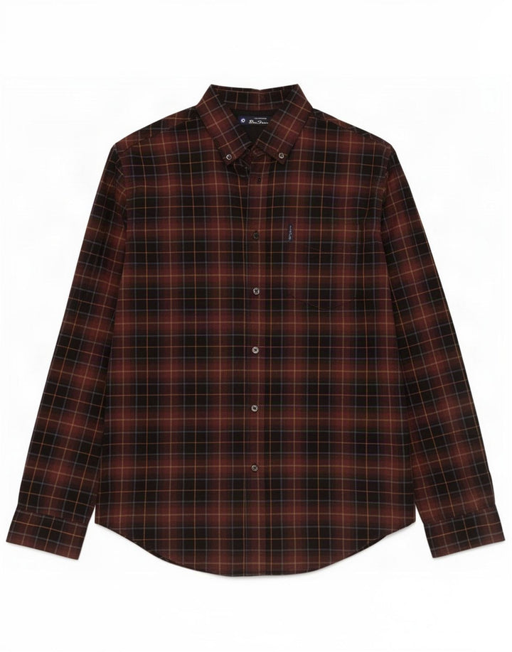 Cămașă pentru bărbați Ben Sherman, bumbac cu carouri maro mediu