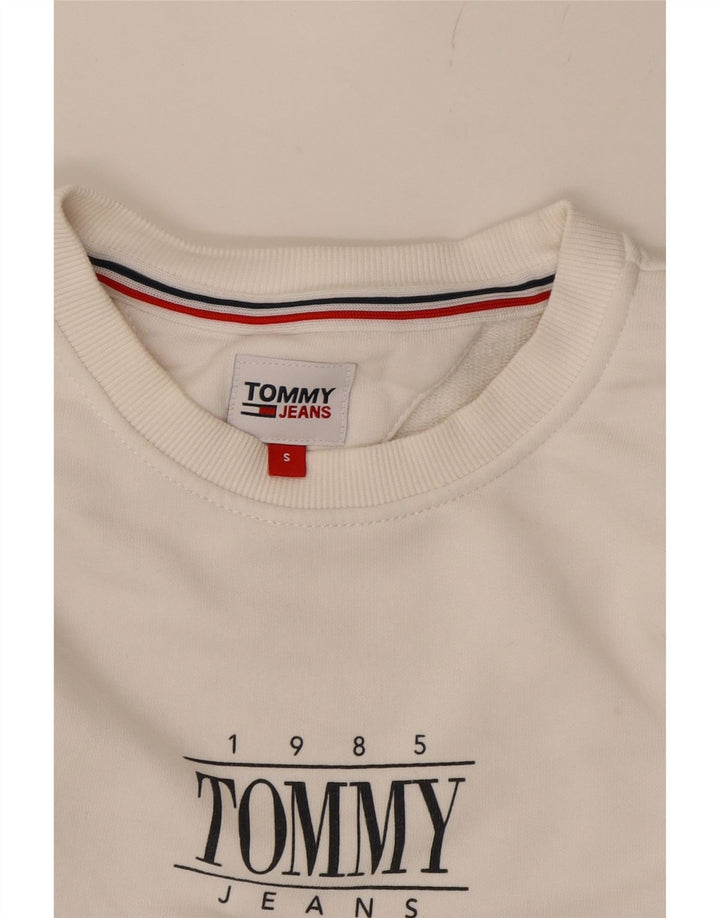 TOMMY HILFIGER Womens Oversized Sweatshirt Jumper UK 10 Small White Cotton Vintage Tommy Hilfiger and Second-Hand Tommy Hilfiger from Messina Hembry 