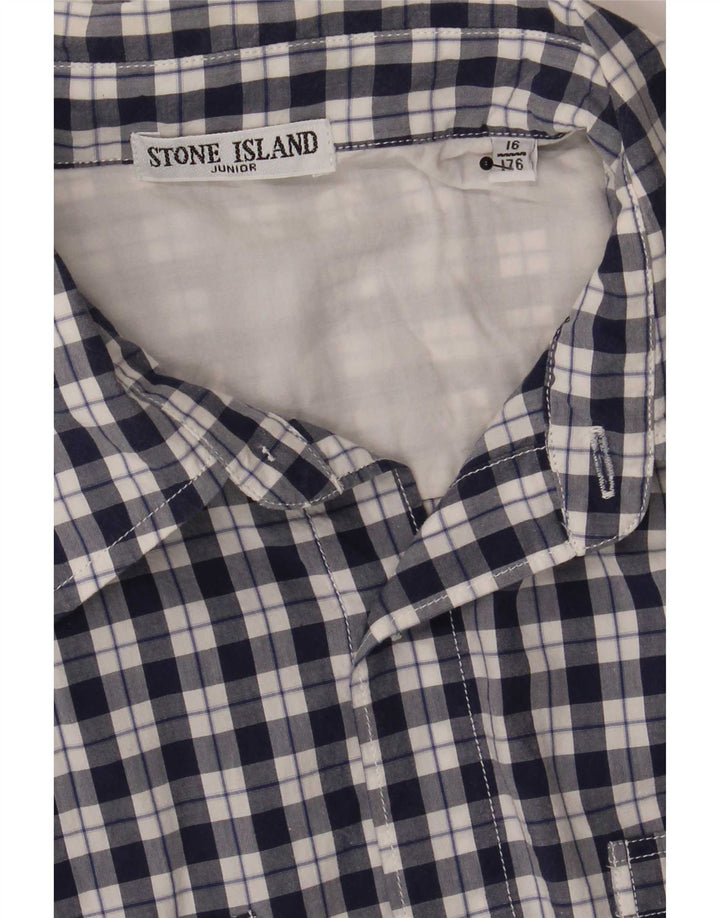 Cămașă cu mânecă scurtă pentru băieți Stone Island 15-16 ani, albastru bleumarin, carouri