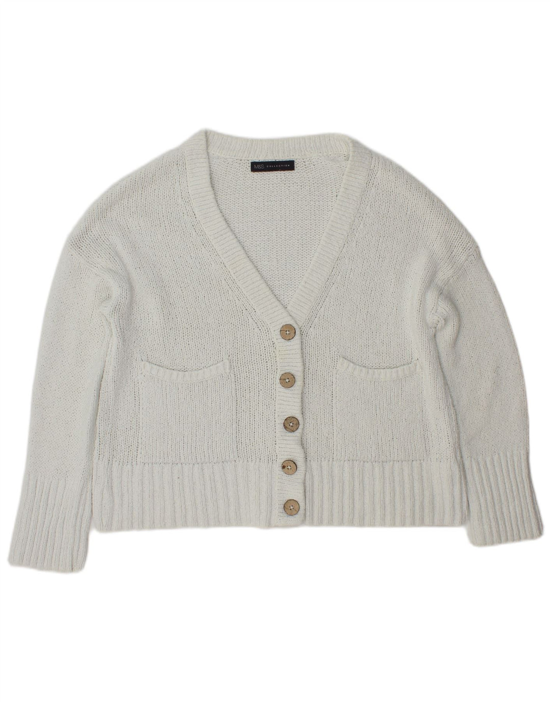 Pulover cardigan pentru femei Marks & Spencer UK 14 mediu bumbac alb
