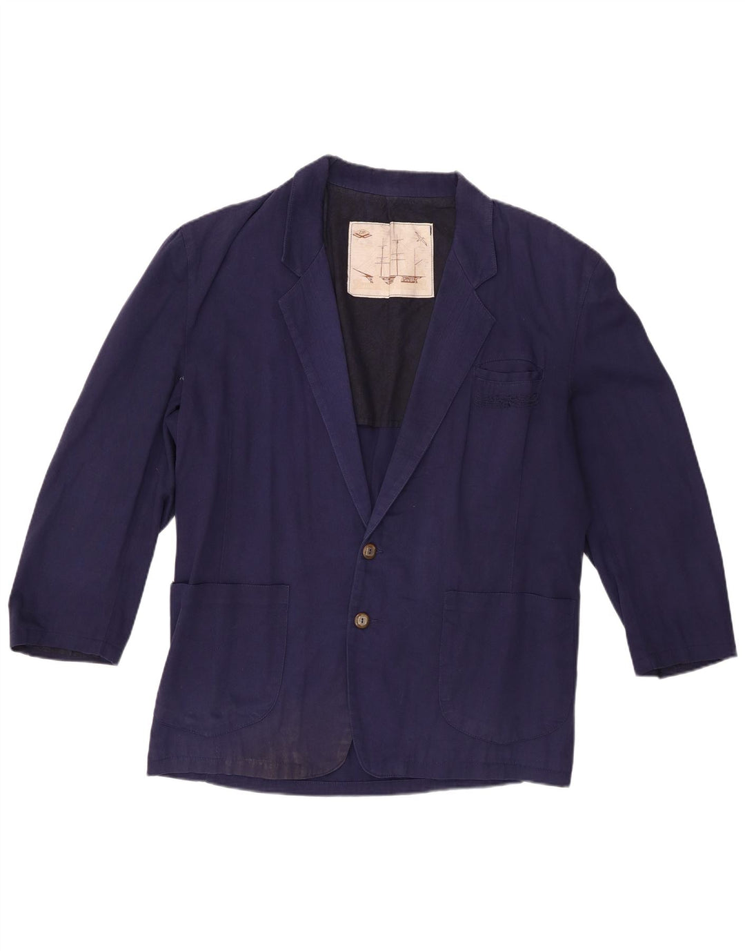 Jachetă pentru bărbați cu fermoar, 2 nasturi, mâneci 3/4, UK 42 XL, bumbac, albastru bleumarin