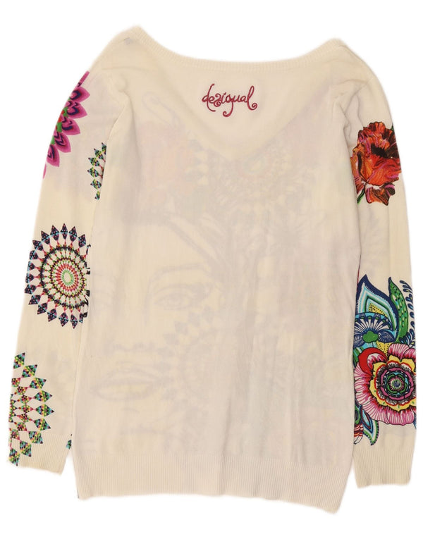 Pulover cu decolteu în V Desigual pentru femei UK 14, mare, alb, floral