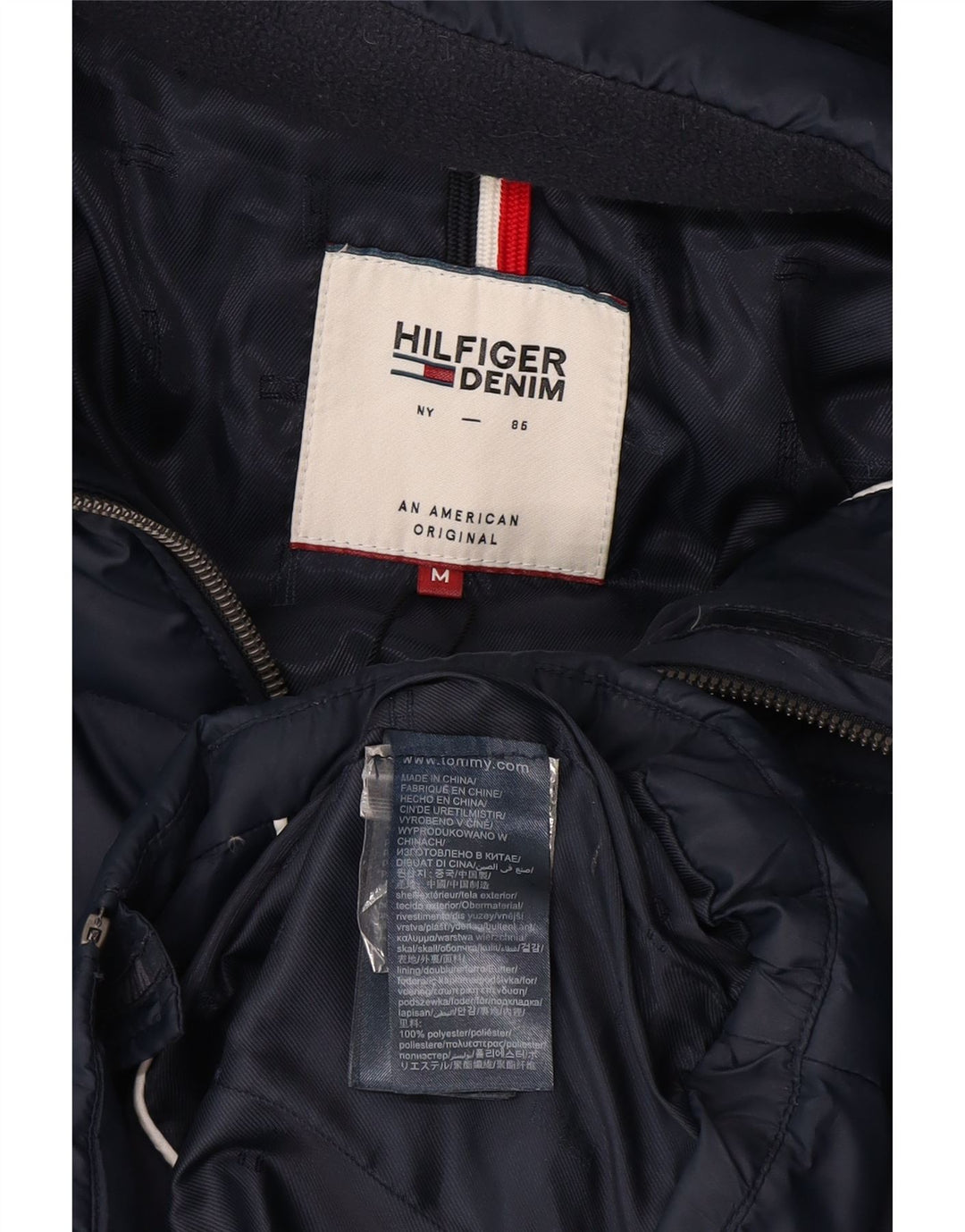 Jachetă căptușită cu glugă Tommy Hilfiger pentru femei UK 12 Poliester mediu albastru bleumarin