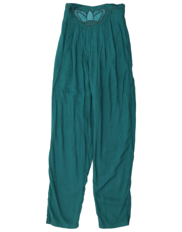 Pantaloni casual vintage cu talie înaltă pentru femei UK 6 XS W28 L29 Albastru