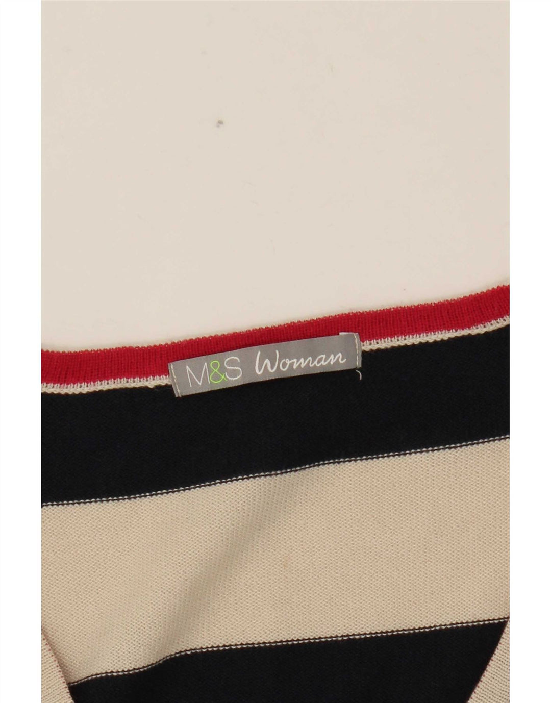 Pulover cu decolteu în V pentru femei Marks & Spencer UK 12 Medium în dungi alb deschis