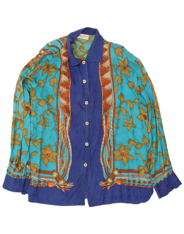 Bluză de damă vintage cămașă supradimensionată UK 18 XL Albastru Floral