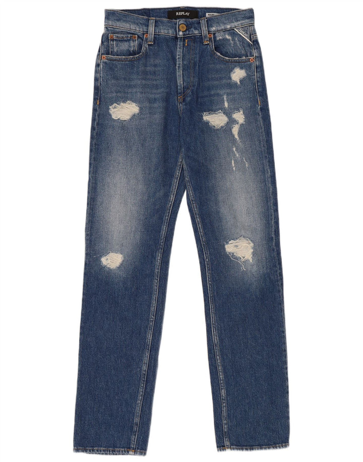Replay Blugi drepte distressed pentru femei W25 L30 bumbac albastru
