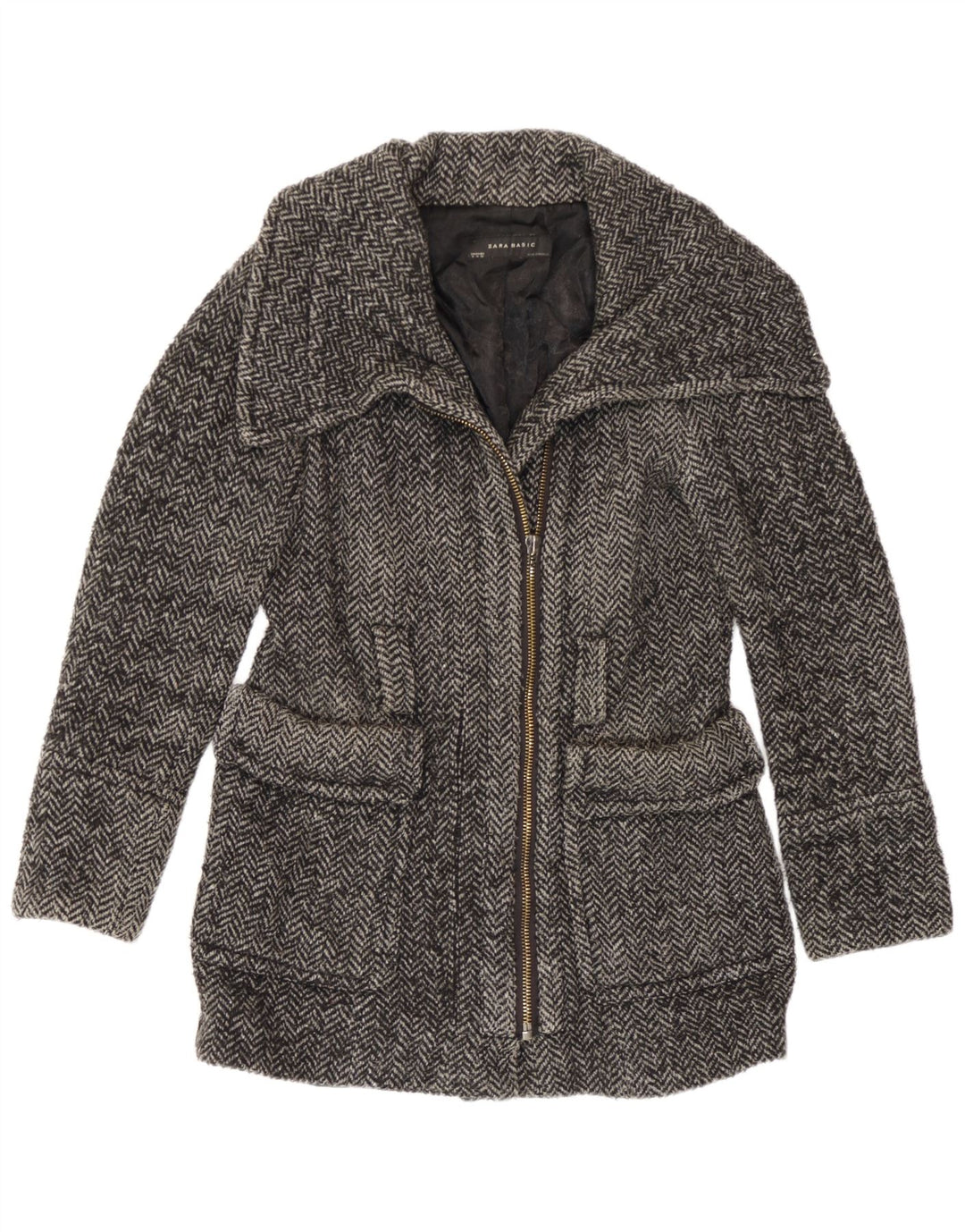 Pardesiu pentru femei Zara UK 14 Medium Gris Herringbone