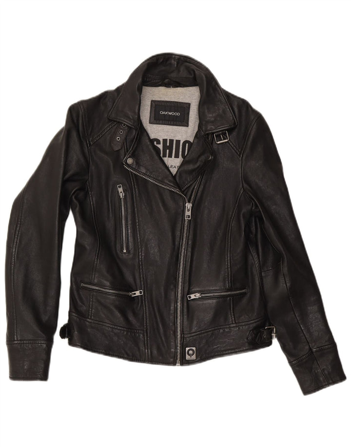 Jachetă de motociclist din piele pentru femei Oakwood UK 14, mare, neagră