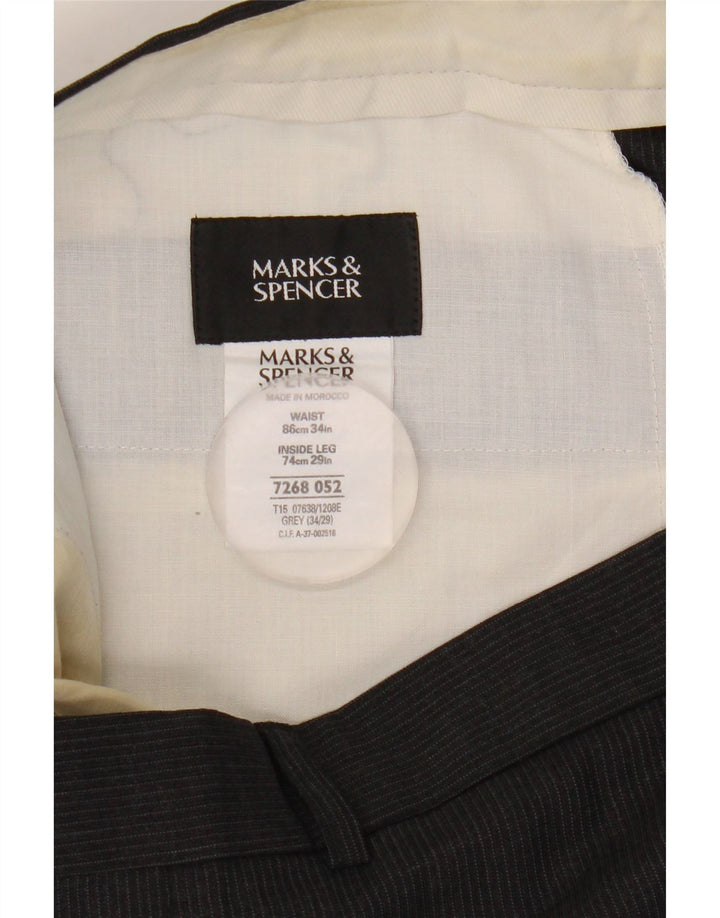 Pantaloni de costum pentru bărbați Marks & Spencer, L34 L29, gri poliester cu dungi