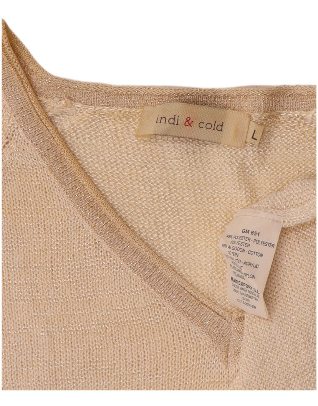 Pulover vintage pentru femei cu decolteu în V UK 16 Poliester mare, bej