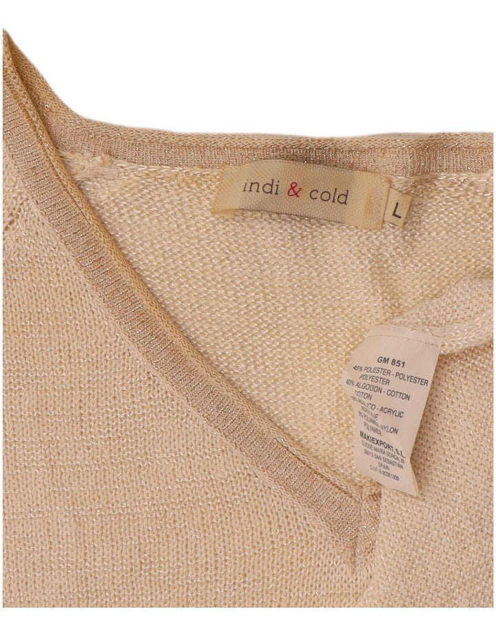 Pulover vintage pentru femei cu decolteu în V UK 16 Poliester mare, bej