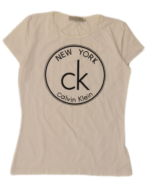 CALVIN KLEIN JEANS Tricou grafic pentru femei Top UK 14 Large White