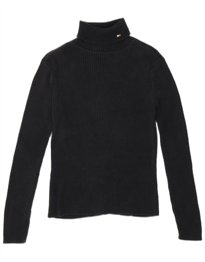 Pulover pentru femei TOMMY HILFIGER Pulover cu gât rulat UK 8 Bumbac negru mic