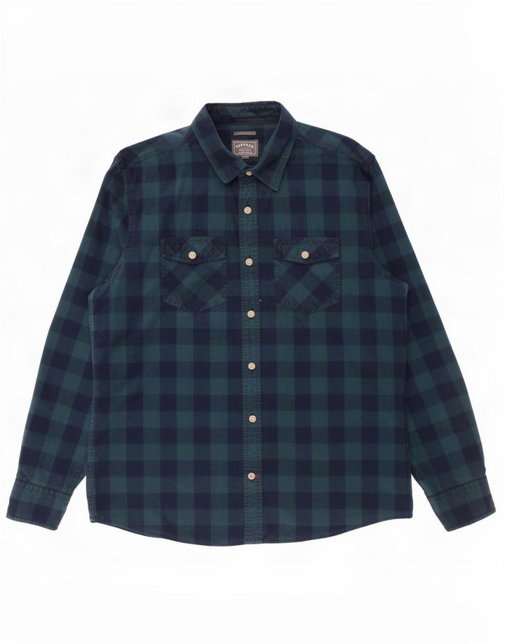 Cămașă pentru bărbați Fat Face Classic Fit, mare din bumbac vichy, albastru bleumarin