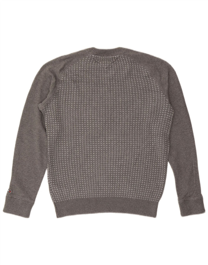Pulover Tommy Hilfiger pentru bărbați, cu gât crew, bumbac geometric, gri mediu