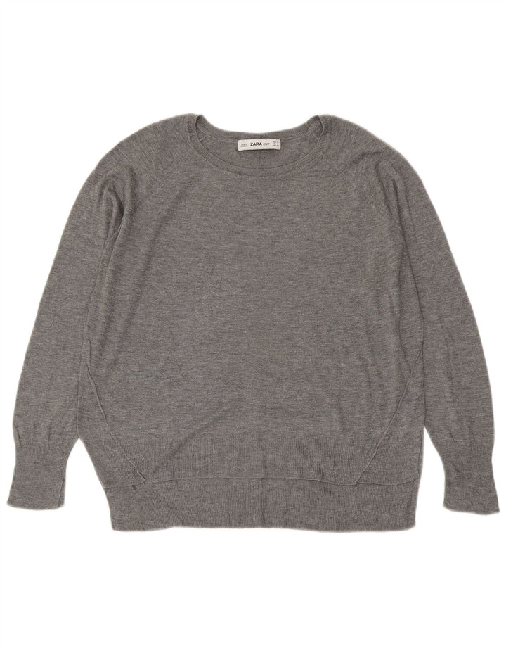 Pulover pentru femeie cu gât de barcă Zara UK 14, gri mediu