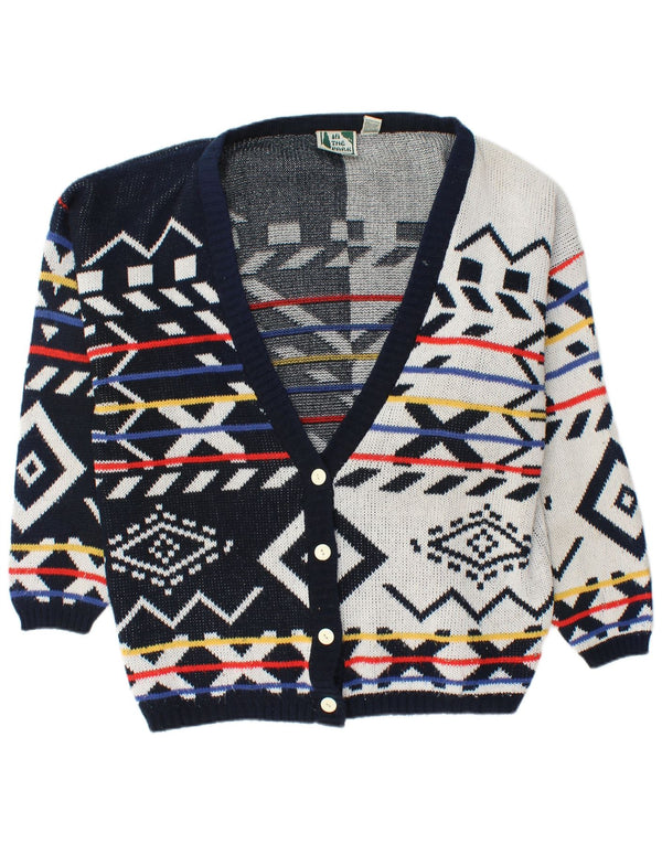 Pulover cardigan supradimensionat pentru femei VINTAGE UK 16 mare bleumarin geometric