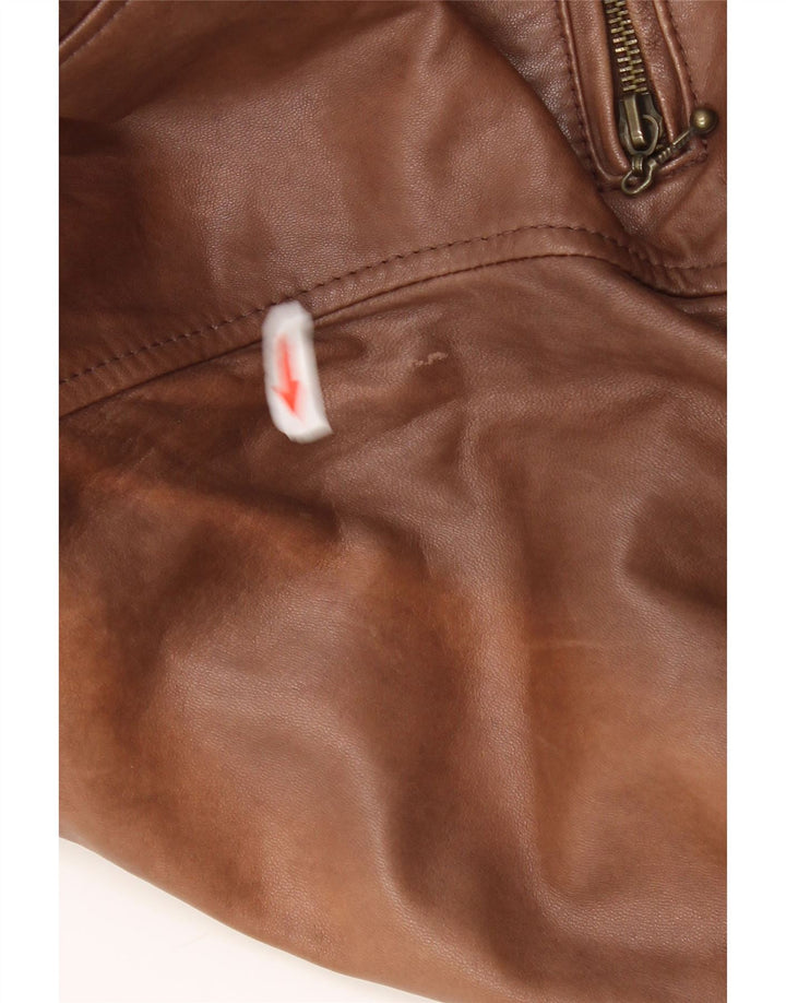 Jachetă de piele vintage pentru femei supradimensionată UK 18 XL din piele maro
