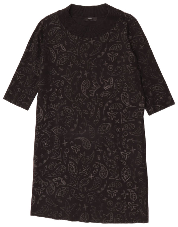 Rochie jumper pentru femei Diesel cu mâneci 3/4 UK 14 Medium Black Paisley Bumbac