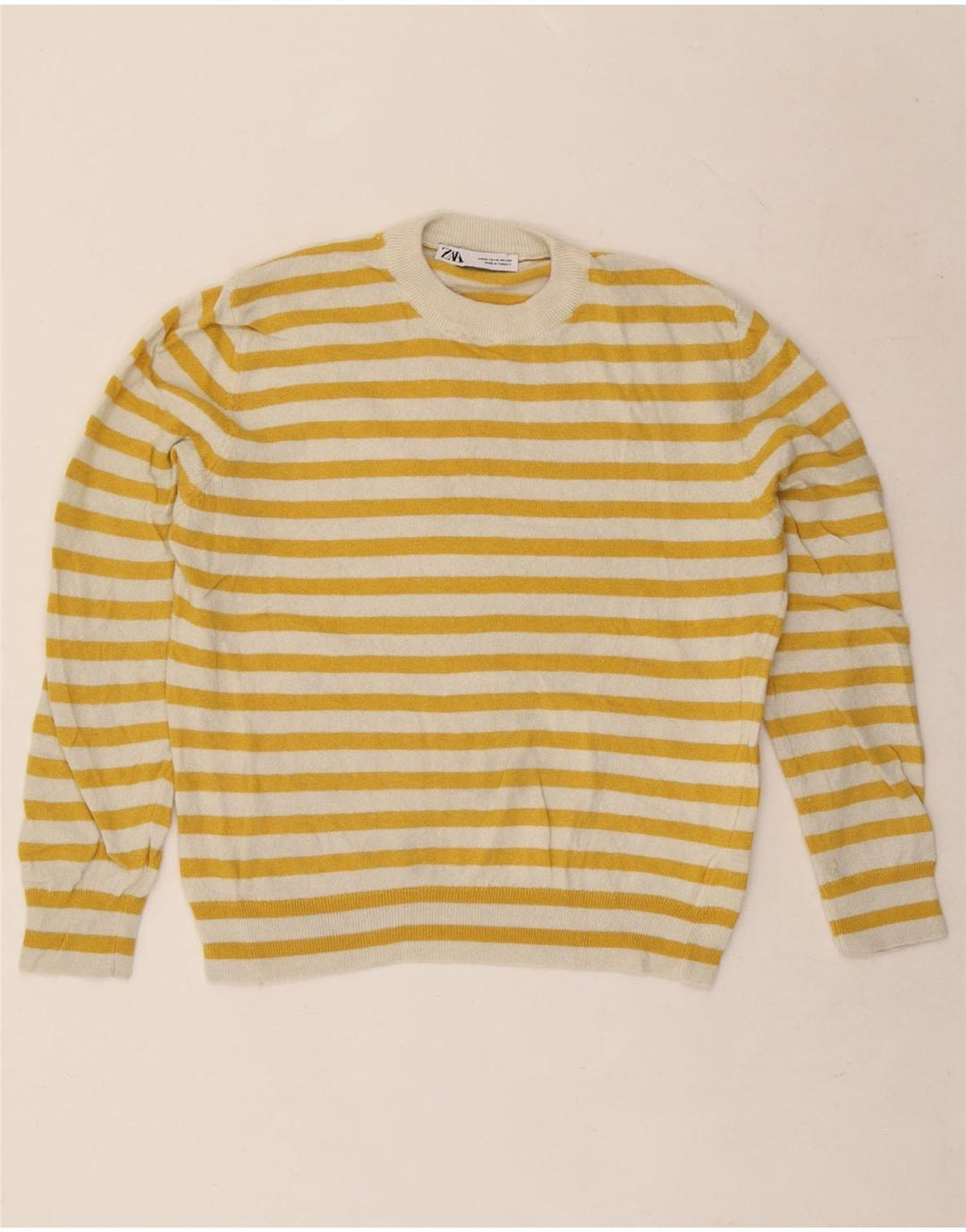 Pulover pentru damă Zara, cu gât turnu, UK 14 Poliamidă cu dungi galbene medii