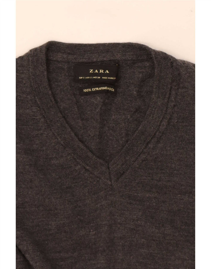 Pulover pentru bărbați Zara, cu decolteu în V, lână mică, gri