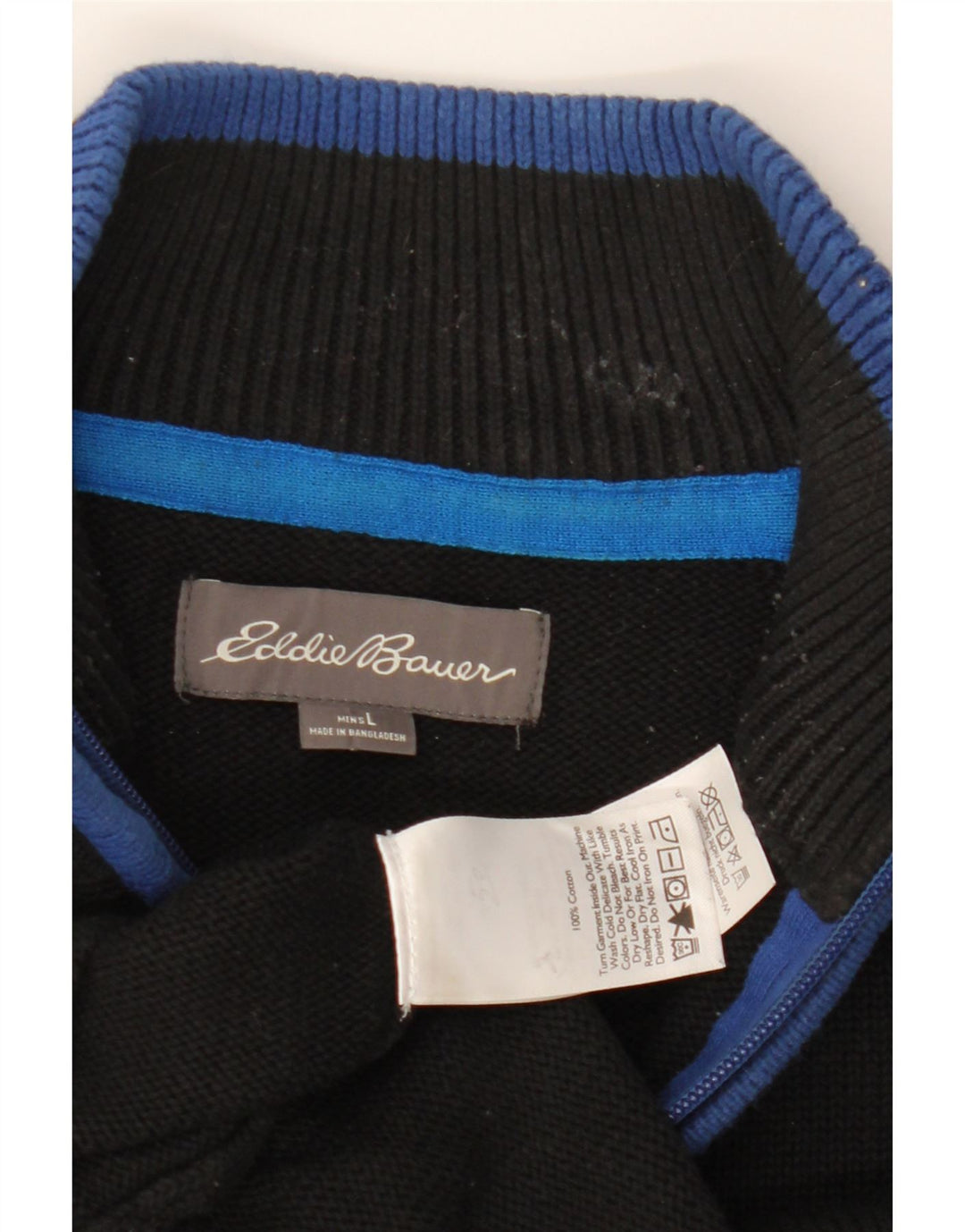 EDDIE BAUER Mens Zip Neck Jumper Sweater Large Black Cotton Vintage Eddie Bauer and Second-Hand Eddie Bauer from Messina Hembry 
