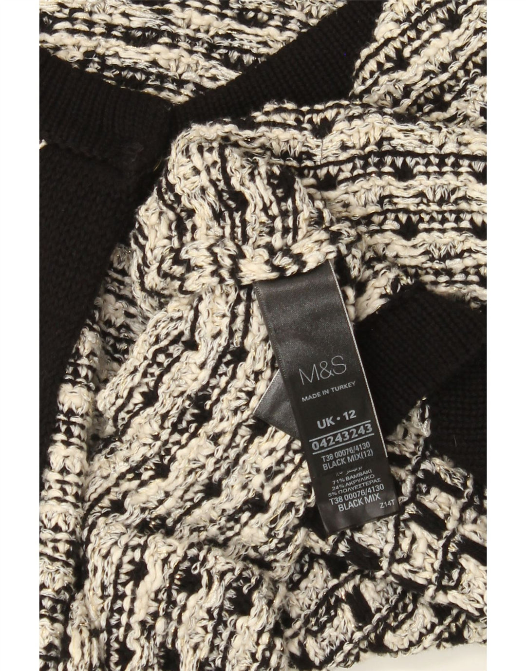Pulover cardigan pentru femei Marks & Spencer UK 12 Medium Black Check Bumbac