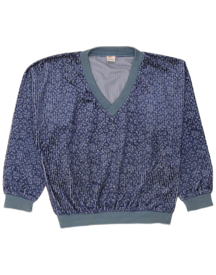 Hanorac Vintage pentru bărbați din velur Pulover Medium Blue Pinstripe Poliester