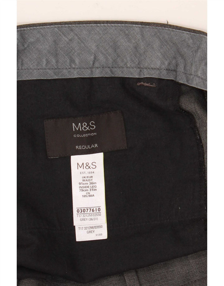 Pantaloni de costum obișnuiți conici pentru bărbați Marks & Spencer L36 L31 poliester gri