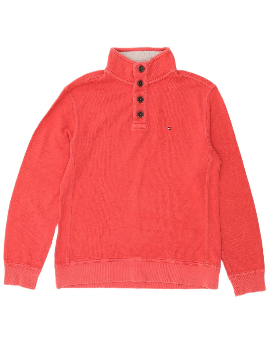 Hanorac pentru bărbați Tommy Hilfiger, cu gât cu nasturi, pulover mare, roșu, bumbac