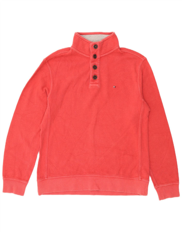 Hanorac pentru bărbați Tommy Hilfiger, cu gât cu nasturi, pulover mare, roșu, bumbac