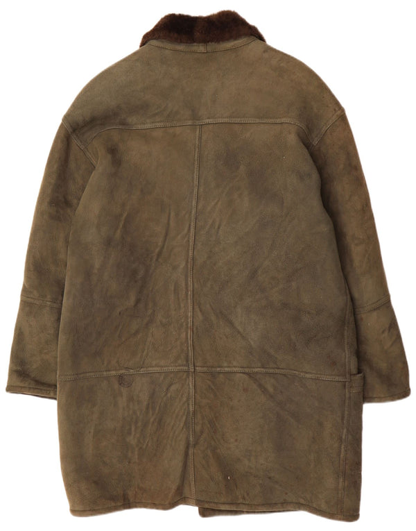 VINTAGE Mens Loose Fit Shearling Overcoat UK 36 Small Khaki