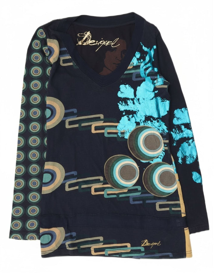 Desigual Top grafic pentru femei cu mânecă lungă UK 10 Small Bleumarin