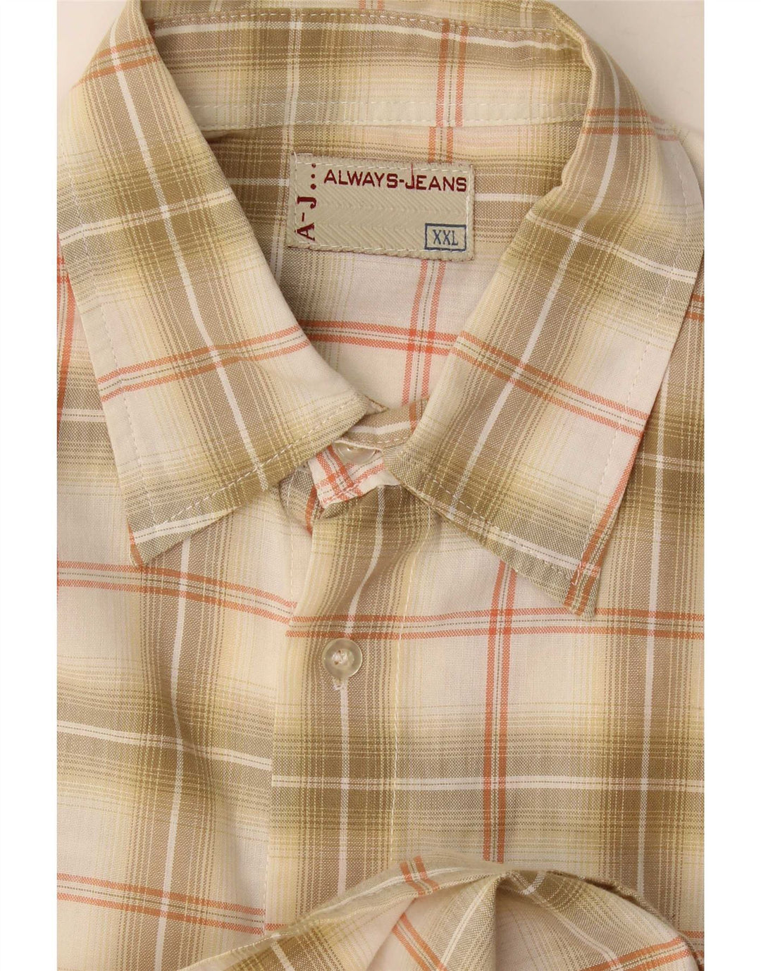 Cămașă Vintage pentru bărbați cu mânecă scurtă 2XL, bej, carouri