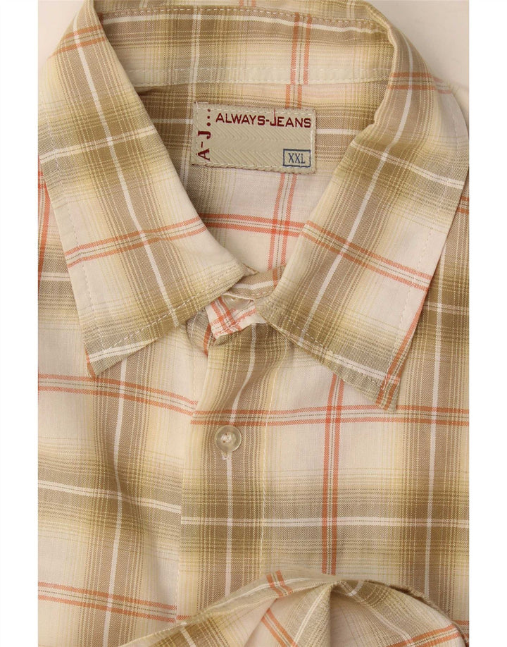 Cămașă Vintage pentru bărbați cu mânecă scurtă 2XL, bej, carouri