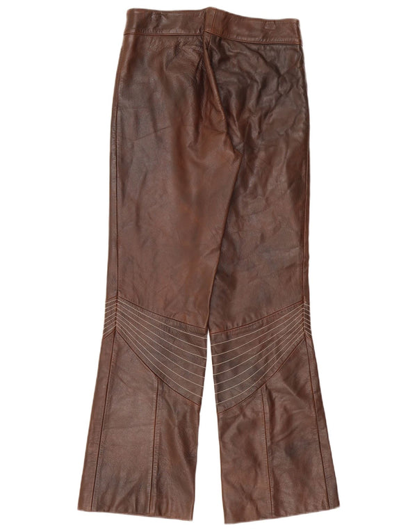 Vintage Womens Bootcut Leather Trousers UK 8 Small W28 L30 Brown Leather
