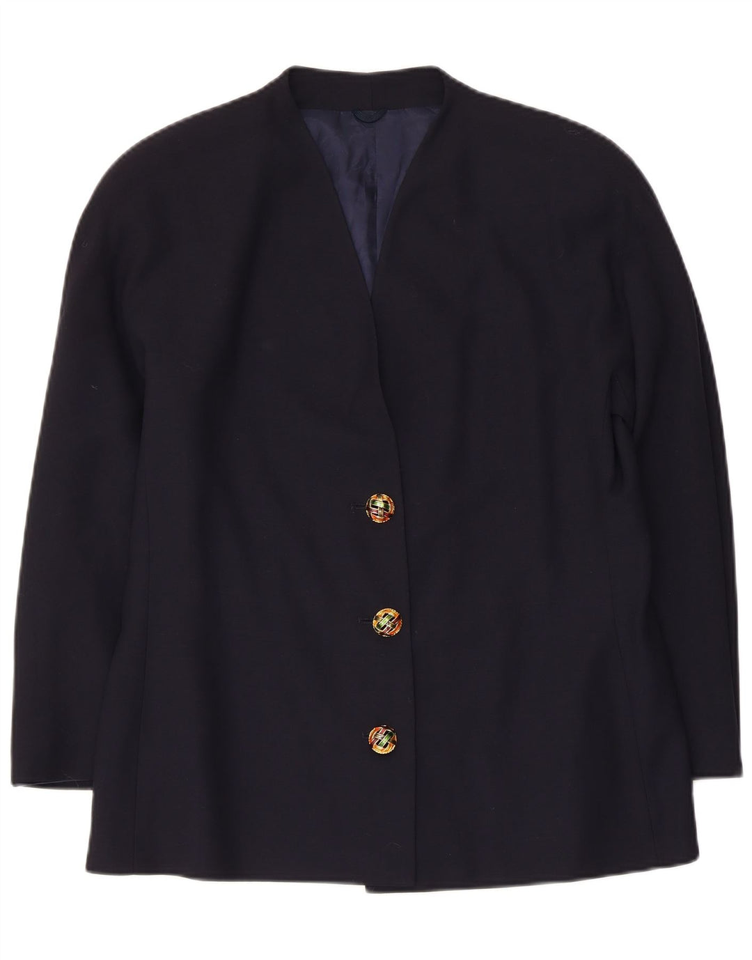 Jachetă vintage pentru femei cu 3 nasturi IT 48 XL Lână virgină bleumarin