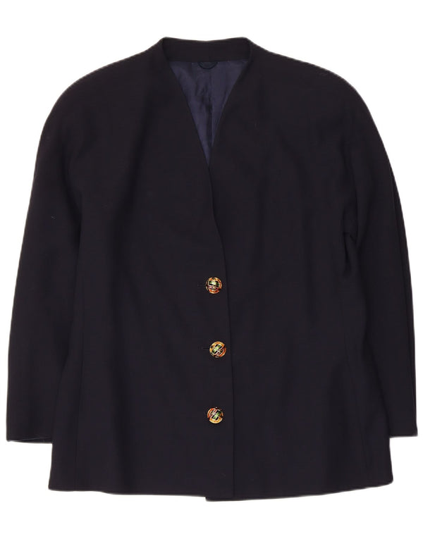 Vintage Womens 3 Button Blazer Jacket IT 48 XL Navy Blue Virgin Wool