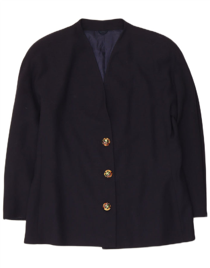 Jachetă vintage pentru femei cu 3 nasturi IT 48 XL Lână virgină bleumarin