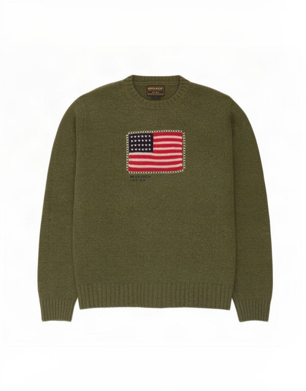 Woolrich Pulover cu decolteu rotund cu grafic pentru femei UK 16 Lână verde mare