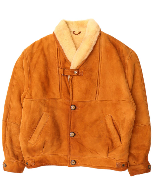 Jachetă vintage pentru bărbați din shearling IT 54 2XL maro din shearling